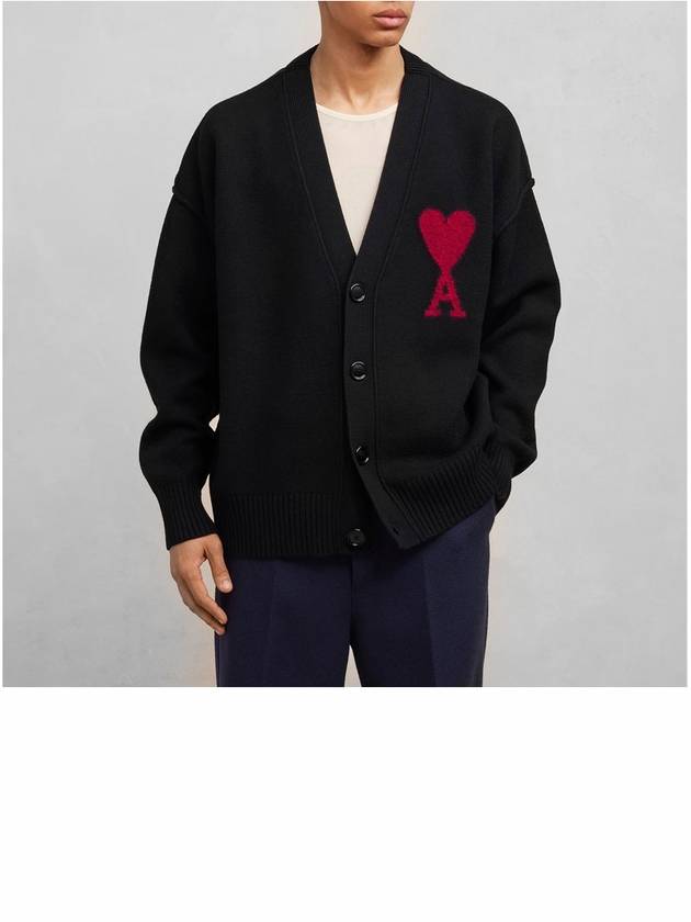 De Coeur Logo Wool Cardigan Black - AMI - BALAAN 3