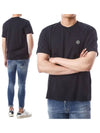 Logo Patch Cotton Short Sleeve T-Shirt Navy - STONE ISLAND - BALAAN 2