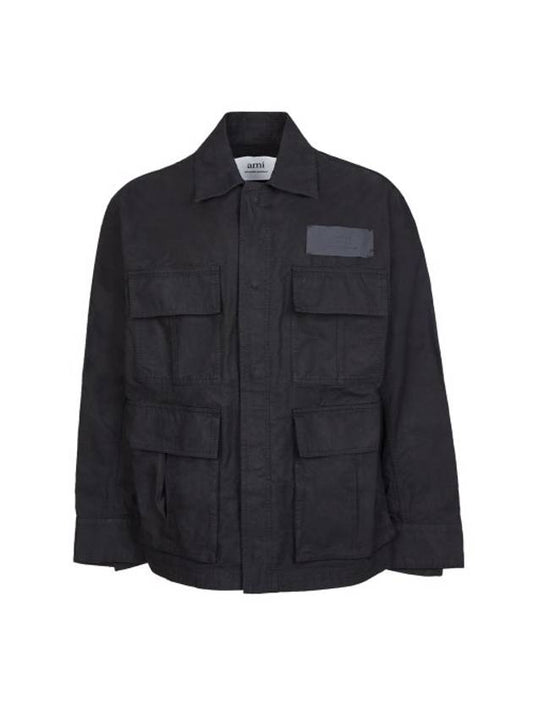 logo patch pocket detail shirt jacket black - AMI - BALAAN.