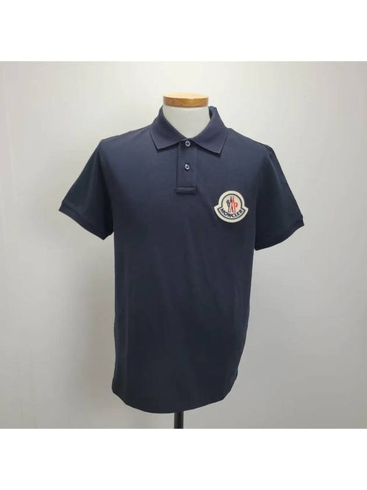 Men's Big Logo Patch Polo Shirt Navy - MONCLER - BALAAN 2