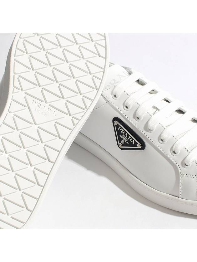 Brushed Leather Low Top Sneakers White Black - PRADA - BALAAN 6