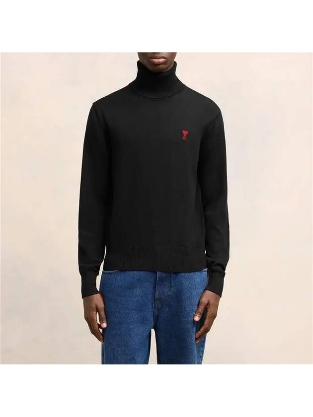 Men's Heart Logo Wool Turtleneck Black - AMI - BALAAN 4