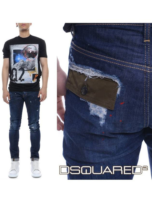 Men's Paint Spot Back Pocket Tide Biker Jeans Blue - DSQUARED2 - BALAAN 2