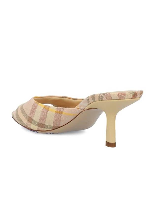 Mews Checked Linen Blend Low Kitten Heel Mule Teacup - BURBERRY - BALAAN 4