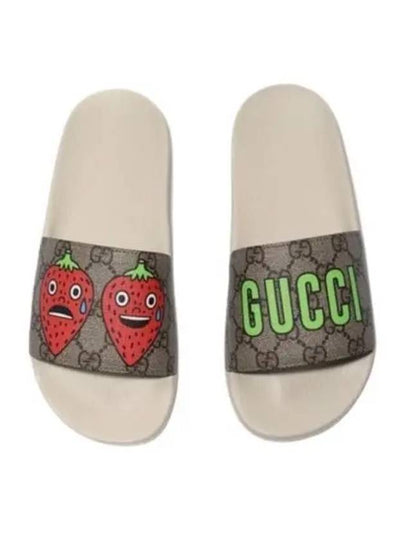 Strawberry Logo Slippers Beige - GUCCI - BALAAN 2