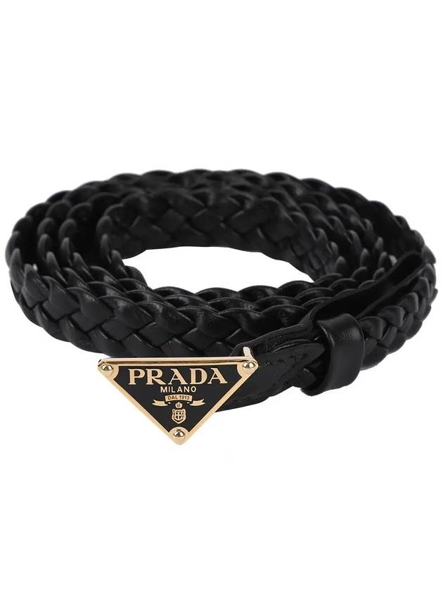 Triangle Logo Napa Leather Belt Black - PRADA - BALAAN 7