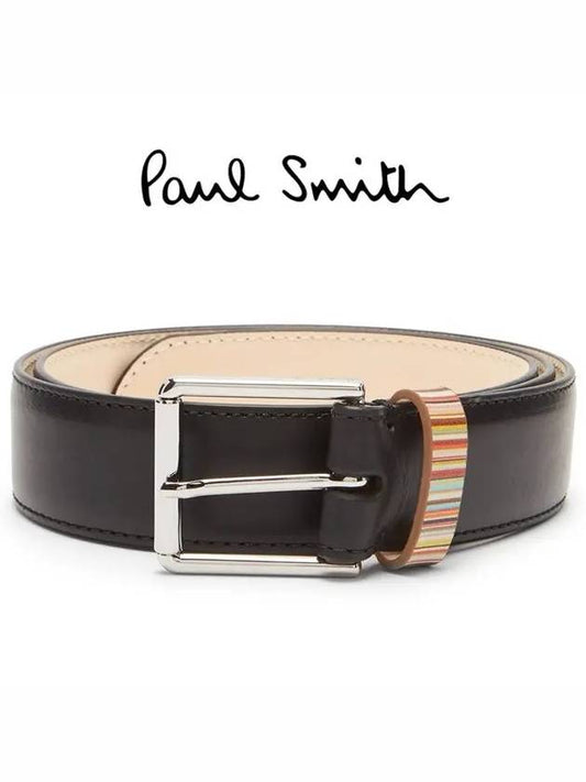 Men's Signature Stripe Keeper Leather Belt Black - PAUL SMITH - BALAAN.