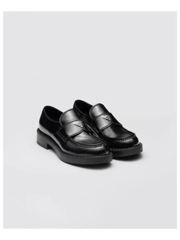 Chocolate Brushed Leather Loafers Black - PRADA - BALAAN 3