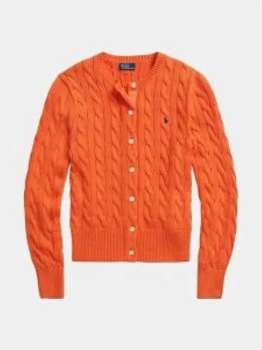 Embroidered Pony Logo Cable Knit Cardigan Orange - POLO RALPH LAUREN - BALAAN 2