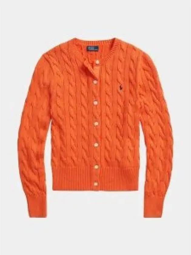 Women's Embroidered Logo Pony Cable Cardigan Orange - POLO RALPH LAUREN - BALAAN 2