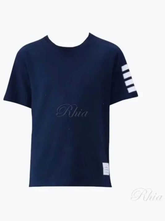 4-Bar Striped Cotton Short Sleeve T-Shirt Navy - THOM BROWNE - BALAAN 2