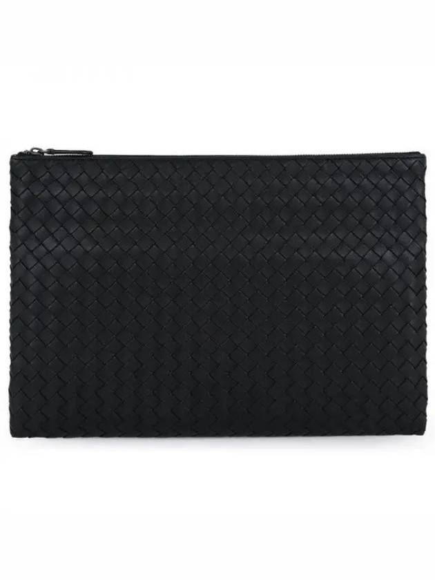 Intrecciato Document Leather Clutch Bag Black - BOTTEGA VENETA - BALAAN 2