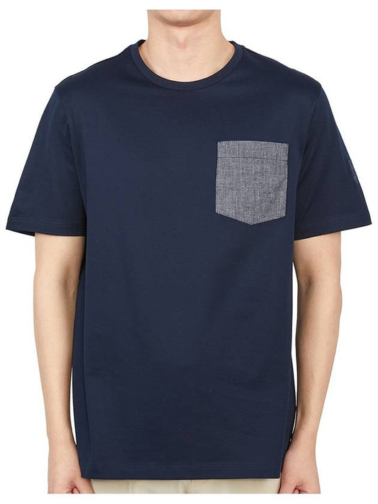 Denim Pocket Crew Neck Short Sleeve T-Shirt Navy - HERNO - BALAAN 2