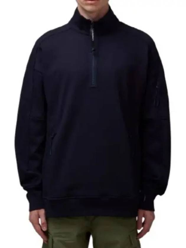 Diagonal Raised Fleece Half Zipped Sweatshirt Navy - CP COMPANY - BALAAN 2