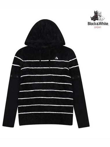 Women s Winter Striped Short Sleeve Warmer Hoodie 2622LXKR BLACK - BLACK&WHITE - BALAAN 1