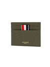 Pebble Grain Leather Stripe Single Card Wallet Green - THOM BROWNE - BALAAN 4