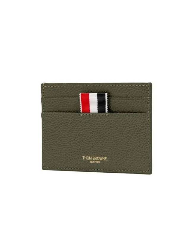 Pebble Grain Leather Stripe Single Card Wallet Green - THOM BROWNE - BALAAN 4