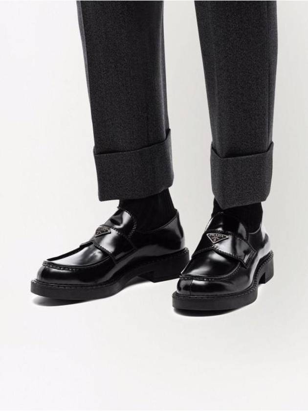 Chocolate Brushed Leather Loafers Black - PRADA - BALAAN 6