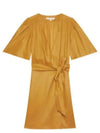 Women's V-neck Twisted Linen Midi Dress Yellow - VANESSA BRUNO - BALAAN 2