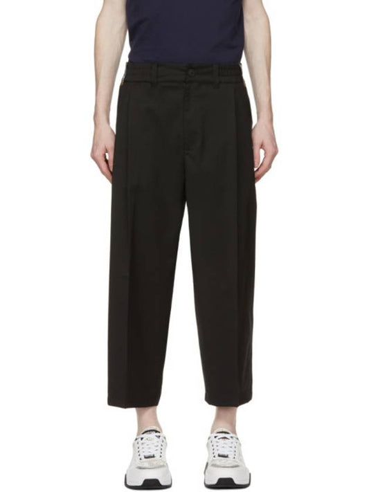 Versace Jeans Couture Black Wool Logo Ribbon Wide Trousers - VERSACE - BALAAN 1