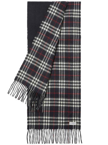 Reversible Check Print Cashmere Scarf Navy - BURBERRY - BALAAN 1