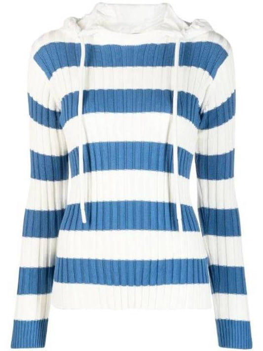 Striped Hooded Knit Top White Blue - MONCLER - BALAAN.