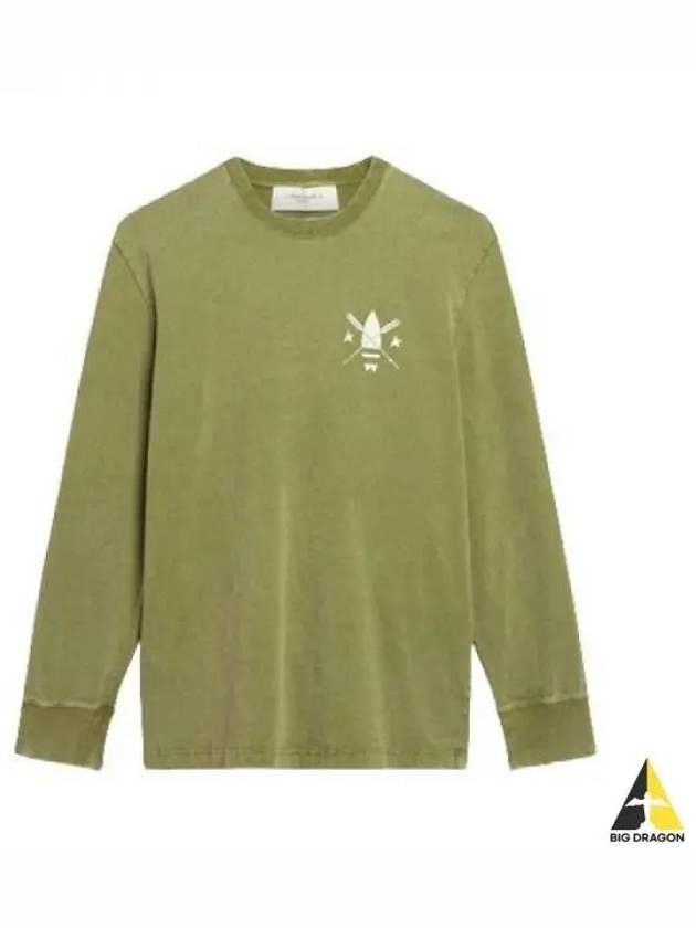 White Logo Pesto Long Sleeve T Shirt Green GMP01419 P001028 - GOLDEN GOOSE - BALAAN 1