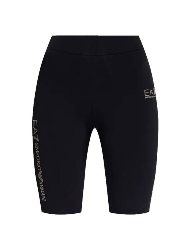 EA7 Logo Shiny Stretch Biker Half Leggings Black - EMPORIO ARMANI - BALAAN.