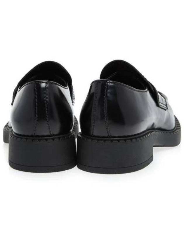 Chocolate Brushed Leather Loafers Black - PRADA - BALAAN 5