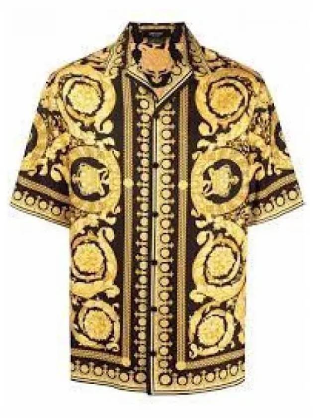 Baroque Print Silk Short Sleeve Shirt Black Gold - VERSACE - BALAAN 2