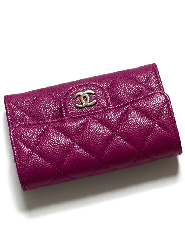 Classic Flap Grained Shiny Calfskin Gold Metal Card Holder Purple - CHANEL - BALAAN 3