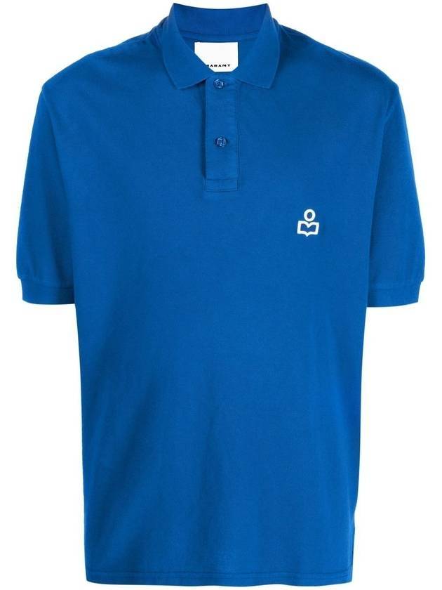 Afko Logo Cotton PK Shirt Blue - ISABEL MARANT - BALAAN.