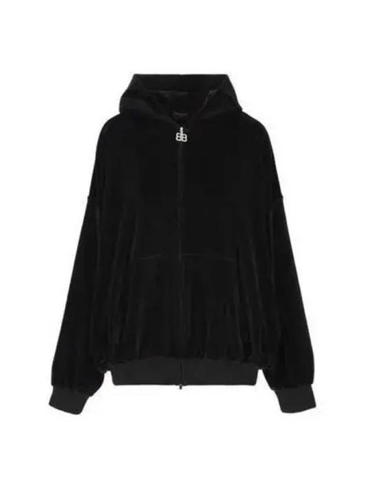 Rhinestone Embellished Hooded Jacket Black - BALENCIAGA - BALAAN 2