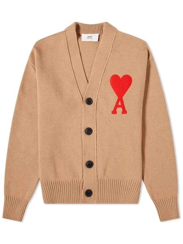 Men's Big Heart Logo Patch Overfit Cardigan Beige - AMI - BALAAN 1