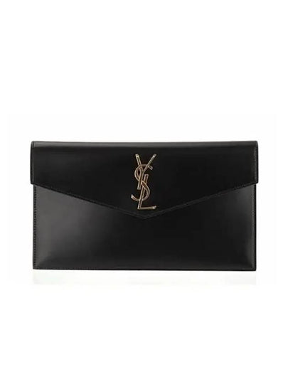 Uptown Shiny Clutch Bag Black Gold - SAINT LAURENT - BALAAN 2