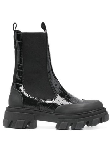 Crocodile Embossing Mid Chealsea Boots Black - GANNI - BALAAN 1