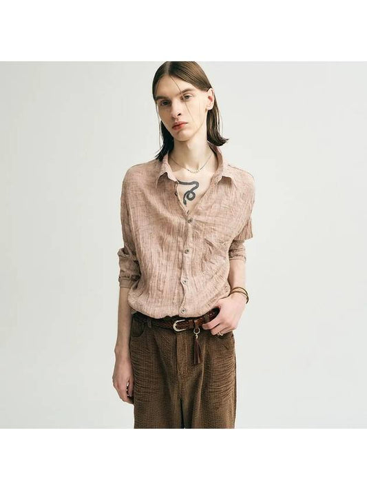 Loose Fit Crinkle Linen Long Sleeve Shirt Lightbrick - NOIRER - BALAAN 1