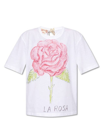 La Rosa Print Eco Jersey Short Sleeve T-Shirt Lily White - MARNI - BALAAN.