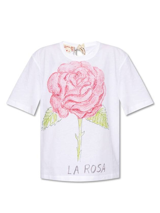 La Rosa Print Eco Jersey Short Sleeve T-Shirt Lily White - MARNI - BALAAN.