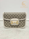 Used luxury goods Lewis It White leather GG Supreme 1955 Horsebit shoulder bag - GUCCI - BALAAN 1