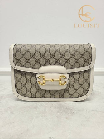 Used luxury goods Lewis It White leather GG Supreme 1955 Horsebit shoulder bag - GUCCI - BALAAN 1