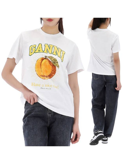 Women's Relaxed Peach Print Short Sleeve T-Shirt White - GANNI - BALAAN 2