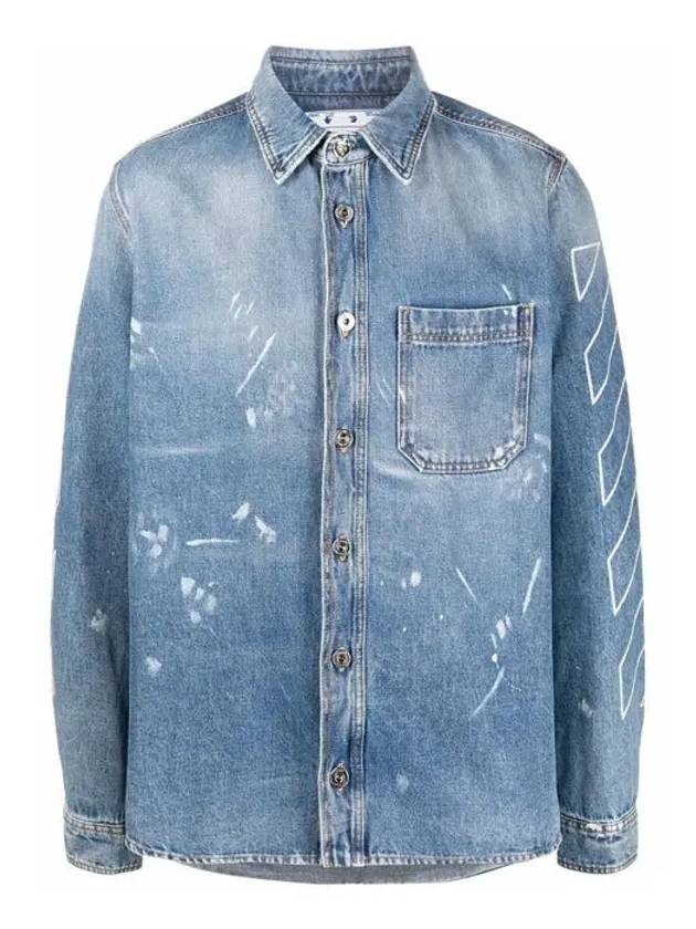 Diag Paint Denim Long Sleeve Shirt - OFF WHITE - BALAAN 3