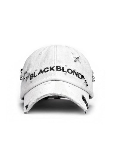 Ripped Piercing Custom Denim Cap White - BLACKBLOND - BALAAN 1