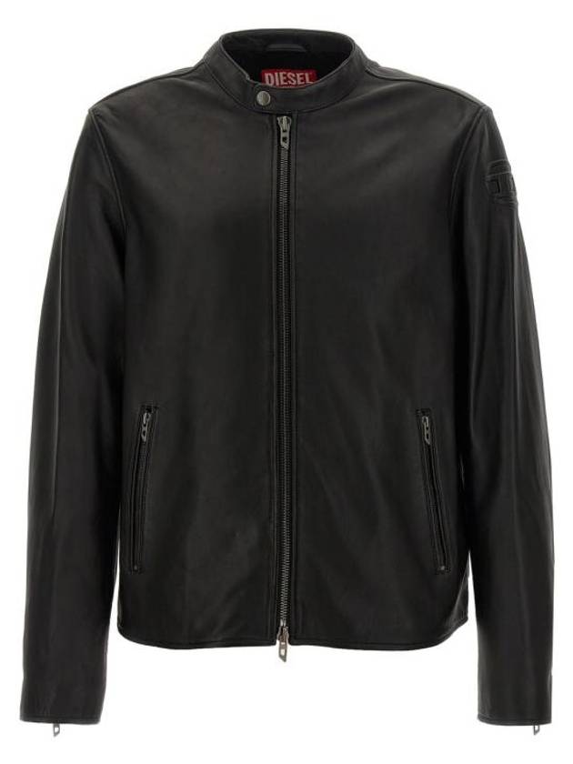 L Carver Embossed Logo Leather Biker Jacket Black - DIESEL - BALAAN 2