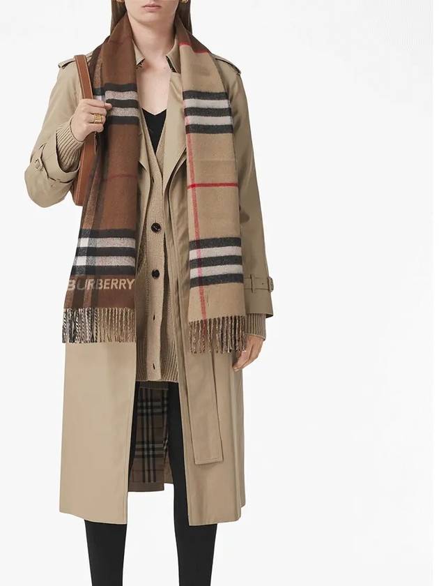 Contrast Check Cashmere Muffler Archive Beige Birch Brown - BURBERRY - BALAAN 4