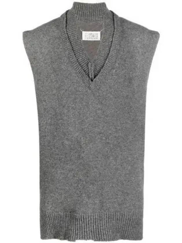 Layered Detail V-Neck Knit Vest Medium Grey - MAISON MARGIELA - BALAAN 2