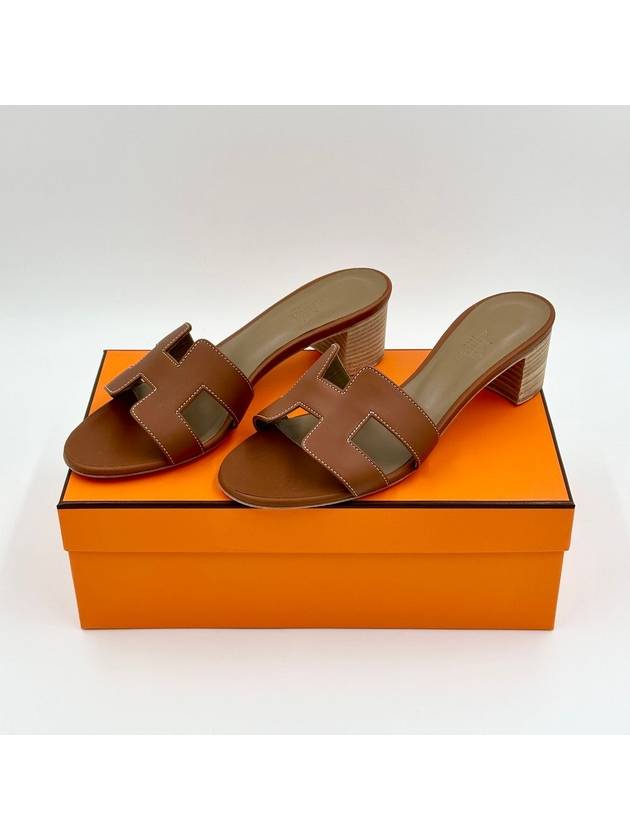 Oasis Calfskin Slipper Heels Gold Piqures Ecrues - HERMES - BALAAN 2