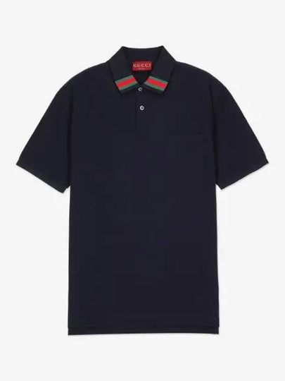 Web Cotton Polo Shirt Navy - GUCCI - BALAAN 2