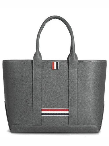 Three Stripe Tab Stripe Leather Tote Bag Grey - THOM BROWNE - BALAAN 1